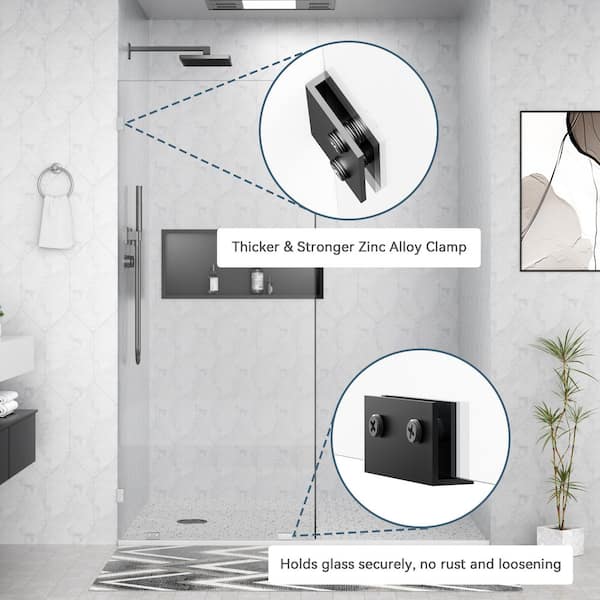 36 in. W x 78 in. H Frameless Fixed Single Panel Shower Door in Matte Black with Nano-Coated Tempered Glass