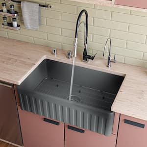 Farmhouse Fireclay 33 in. Single Bowl Kitchen Sink in Concrete