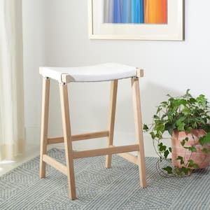 Aariz 26.77 in. White/Natural Backless Wood Frame Counter Stool