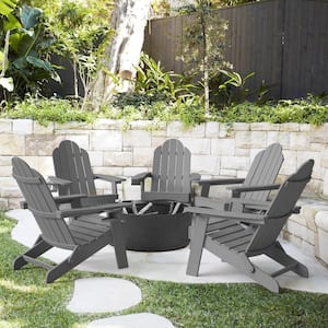 Recycled Dark Gray HDPS Folding Plastic Adirondack Chair Weather Resistant Patio Plastic Fire Pit Chairs (Set of 5)