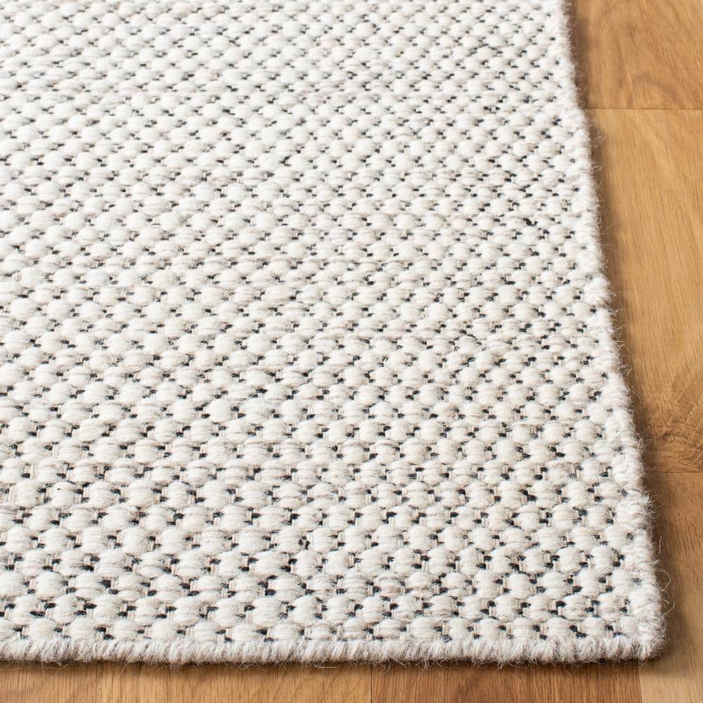 Ivory Flat Woven Handmade Wool Rectangular Rug, 5' x 8'