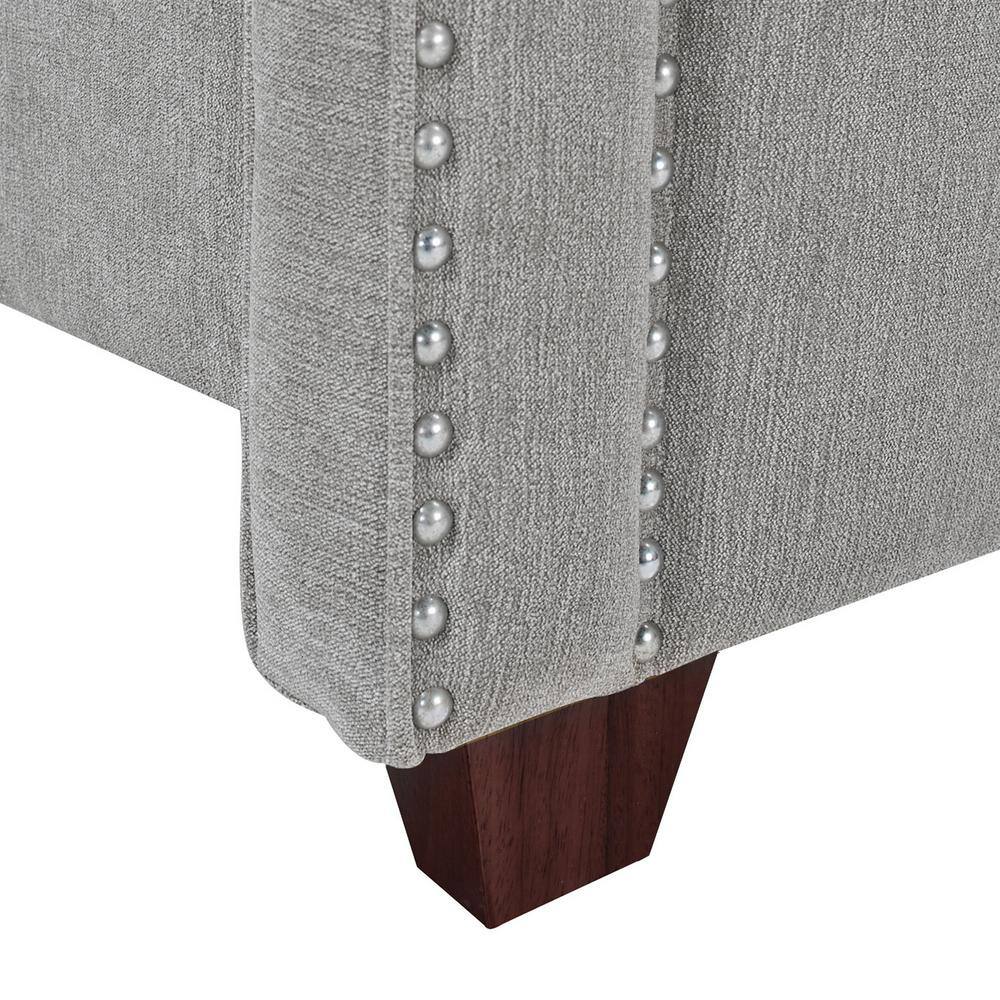 Elegant Silver Grey King Wingback Bed with Nailhead Trim and Pine Frame