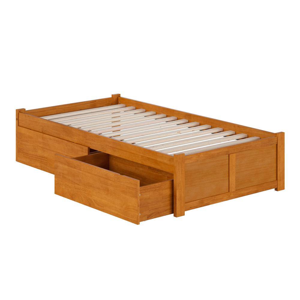 Light Toffee Twin Wood Platform Bed with Storage Drawers