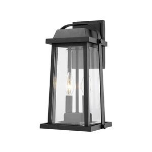 2-Light Black Outdoor Wall Sconce with Clear Beveled Glass