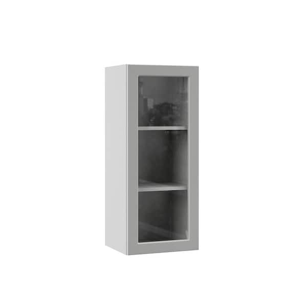 Designer Series Melvern Assembled 15x36x12 in. Wall Kitchen Cabinet with Glass Door in Heron Gray
