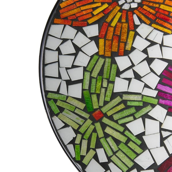 18 In. Round Indoor/Outdoor Metal Table With Multi-Color Floral Mosaic