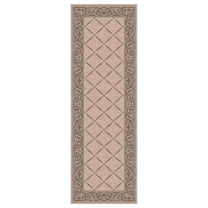 Horchow Tan 2 ft. x 5 ft. Trellis Polyester Accent Rug