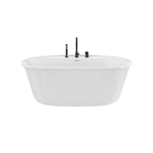 Emica 58 in. x 32 in. Soaking Flat Bottom Bathtub in White with Deck mount Faucet in Matte Black