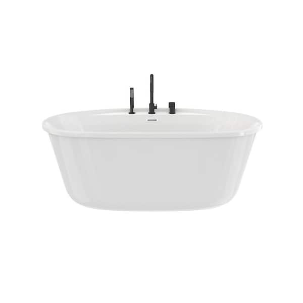 MAAX Emica 58 in. x 32 in. Soaking Flat Bottom Bathtub in White with Deck mount Faucet in Matte Black