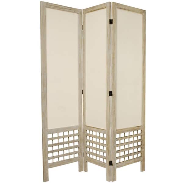 Oriental Furniture 5.5 ft. Burnt White Open Muslin 3-Panel Room Divider