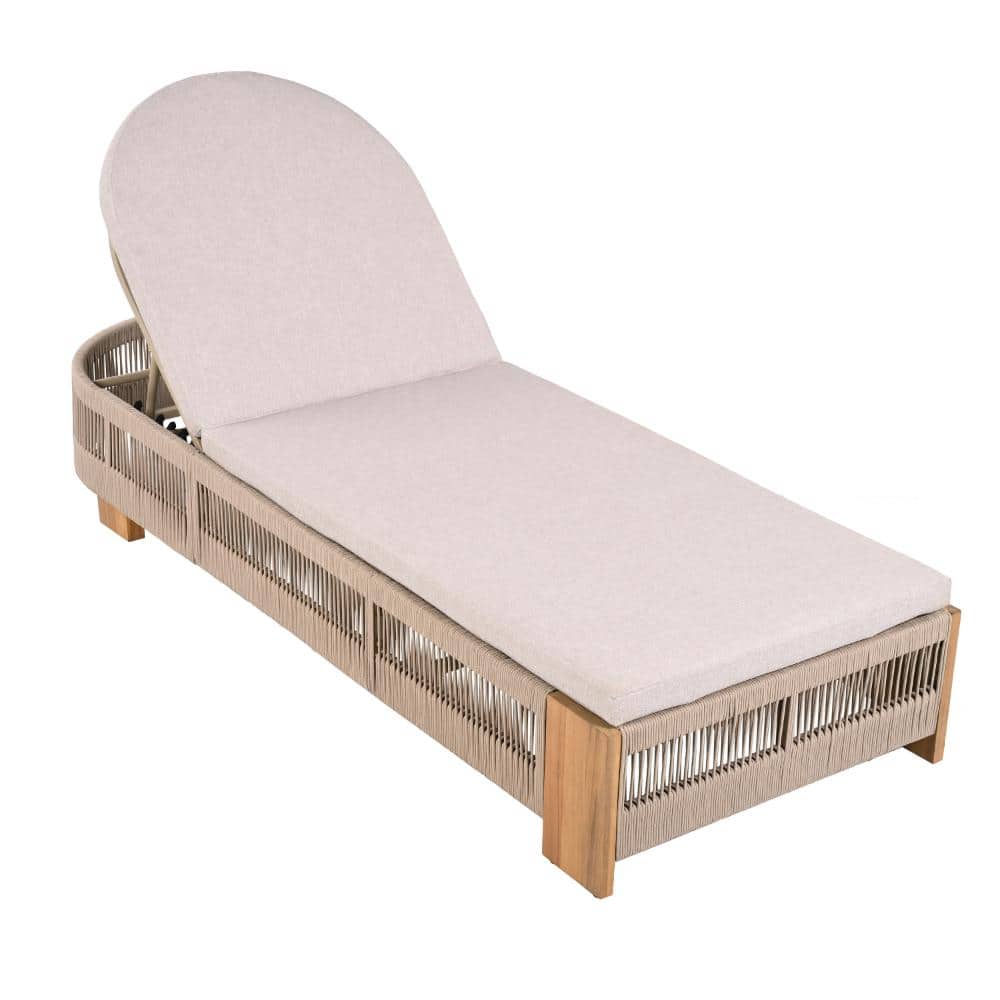 Acacia Wood Outdoor Chaise Lounge with Beige Cushions, Beige Rope price history on PriceWatchPro