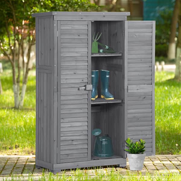 Sudzendf 2.8 ft. W x 1.5 ft. D Wood Gray Garden Shed 3-Tier Patio Storage  Cabinet Outdoor Organizer 4.2 sq. ft. 3041W7AAE - The Home Depot