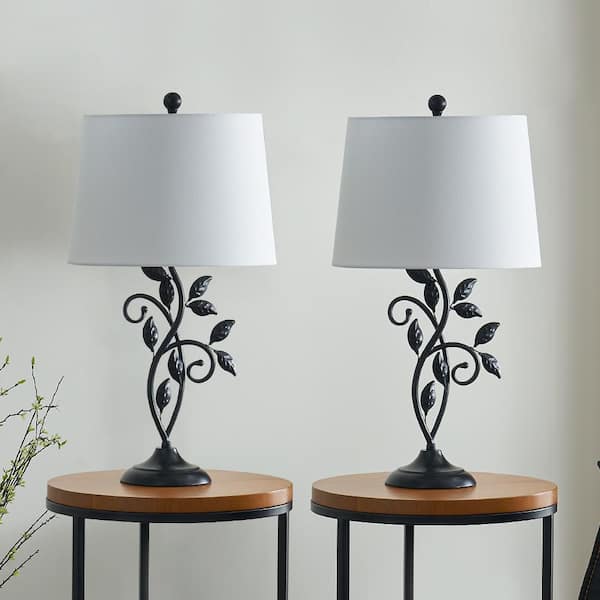 Maxax Chicago 26 " Black Bedside Table Lamp Set of 2 with White Flax Lampshade