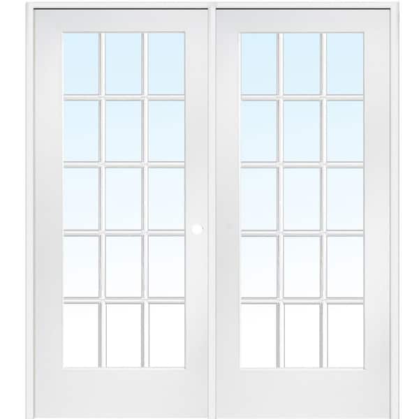 MMI Door 72 in. x 84 in. Left Hand Active Primed Composite Glass Clear Glass 15 Lite True Divided Prehung Interior French Door