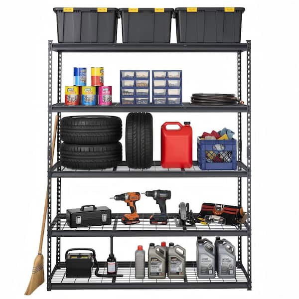 5-Tiers Heavy Duty Metal Adjustable Garage Storage Shelving Unit in Black (60 in. W x 78 in. H x 24 in. D)