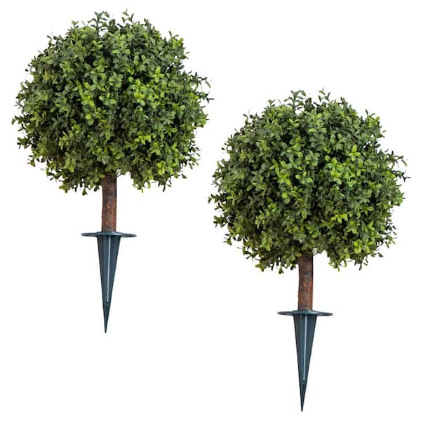 2 ft. UV Resistant Artificial Boxwood Topiary with Integrated Ground Stake (Indoor/Outdoor) - (Set of 2)
