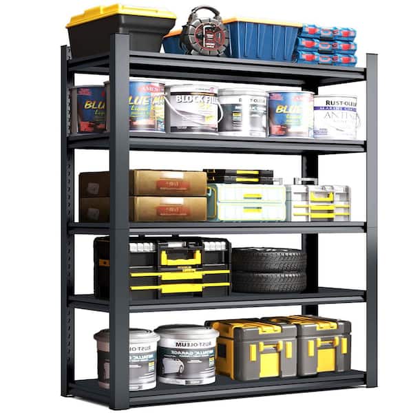 5-Tier Heavy Duty Steel Adjustable Garage Storage Shelving Unit in Black (47.2 in. W x 78 in. H x 18 in. D)