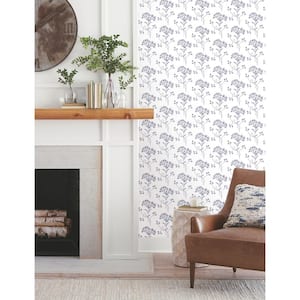 Navy Wildflower Non Woven Preium Paper Peel and Stick Matte Wallpaper Approximately 34.2 sq. ft