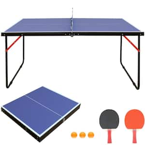 Blue Foldable and Portable Ping Pong Table Set with Net and 2-Ping Pong Paddles for Indoor Outdoor Game