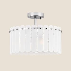 15.74 in. 4-Light Chrome Semi-Flush Mount Ceiling Light With Frosted Glass Drum Shade