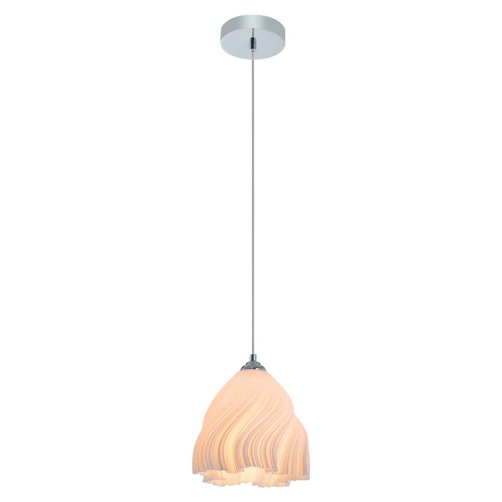 1-Light White Adjustable Height Chandelier Simple 3-Dimensional Petal Desig