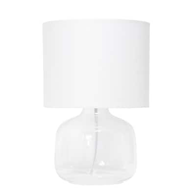 13 in. Clear Glass Table Lamp with White Fabric Shade