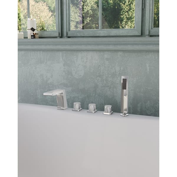 EVERSTEIN 3-Handle Tub-Mount Roman Tub Faucet with Hand Shower in Chrome
