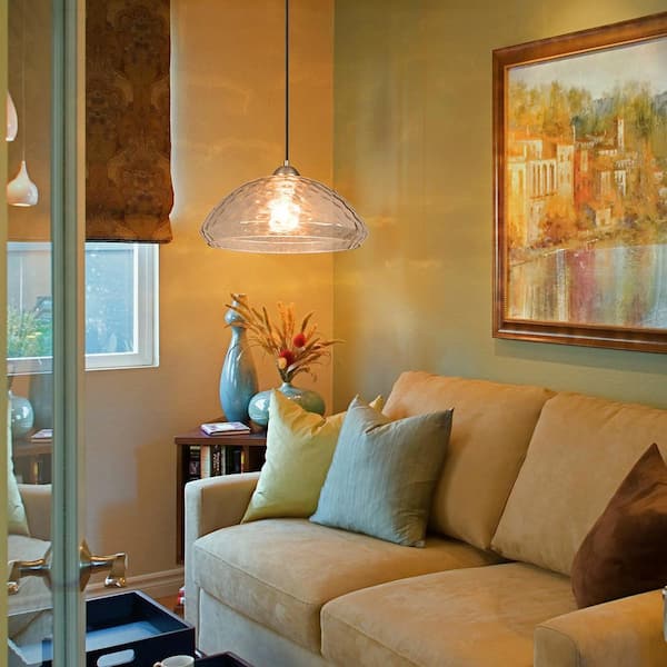 Owen Modern Industrial 1-Light 14.6 in. Gold Dome Pendant Light with Hammered Water Glass