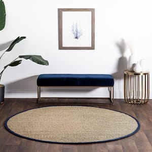 Elijah Seagrass with Border Navy 8 ft. x 8 ft. Round Rug