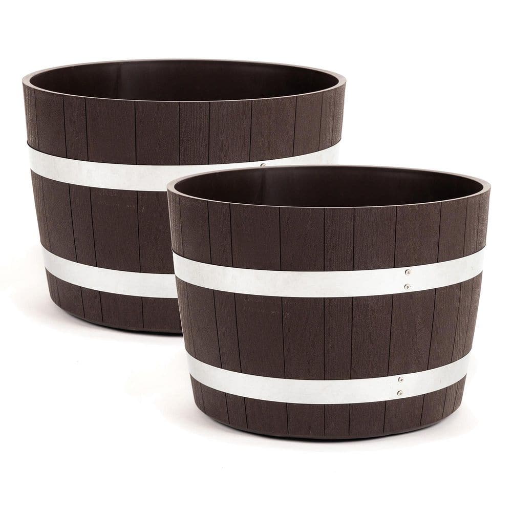 17.5 in. Dia x 12.5 in. H Brown Round Polyethylene Better Barrel Planter (2-Pack) price history on PriceWatchPro