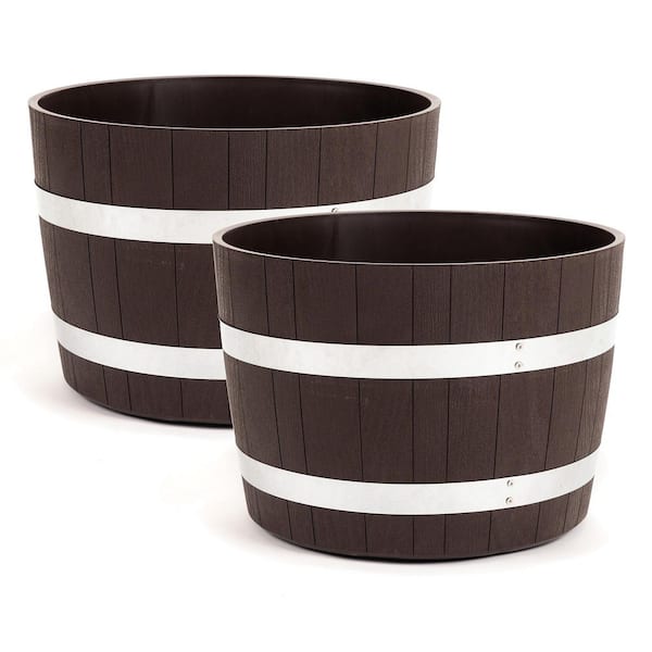 17.5 in. Dia x 12.5 in. H Brown Round Polyethylene Better Barrel Planter (2-Pack)