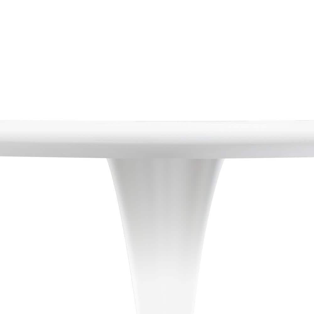White Mid-Century Modern Round Dining Table with Wood Top