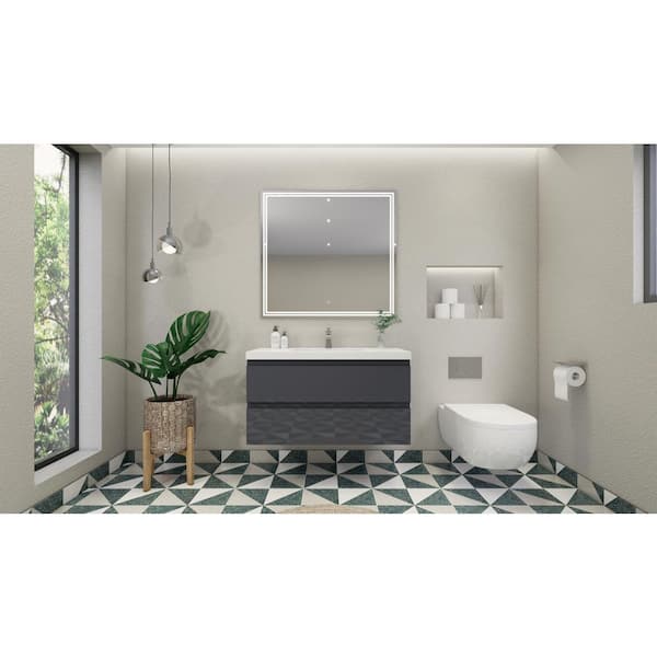 Unbranded Bohemia 42 in. W Bath Vanity in High Gloss Gray with Reinforced Acrylic Vanity Top in White with White Basin