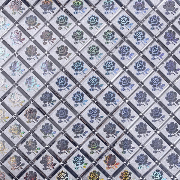 Dundee Deco Falkirk McGowen III Reflective Silver Tiled Floral Peel and Stick Self Adhesive Wallpaper (Covers 26.7 sq. ft.)