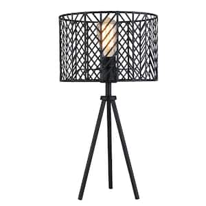 Lex 18.5 in. Black Metal Cage-Shade Table Lamp with Tripod Base