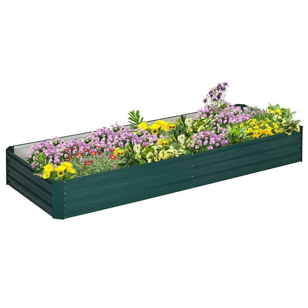 Oyezvary 95" x 35.75" x 11.75" Green Steel Raised Garden Bed with Safety Edging for Growing Flowers, Herbs and Vegetables