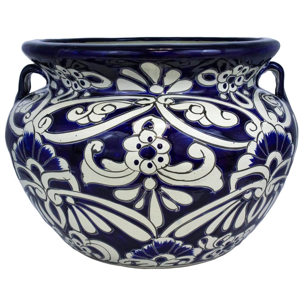 Blue and white Talavera pottery pot - Designs By Origin