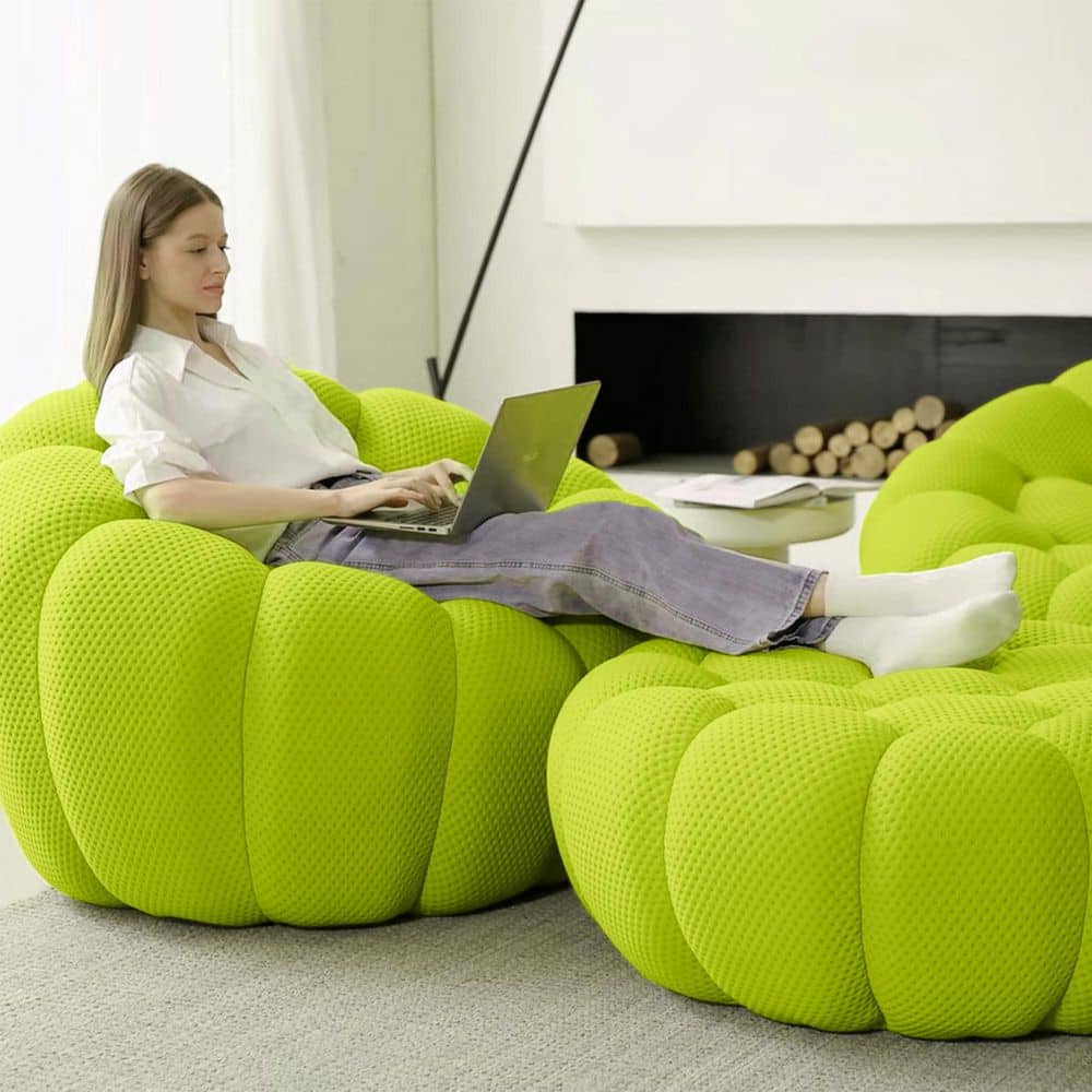 49.21 in. Rolled Arm 3D Honeycomb Fabric 2-piece Modular Sectional Sofa with Ottoman in Tender Green (Fully Assembled)