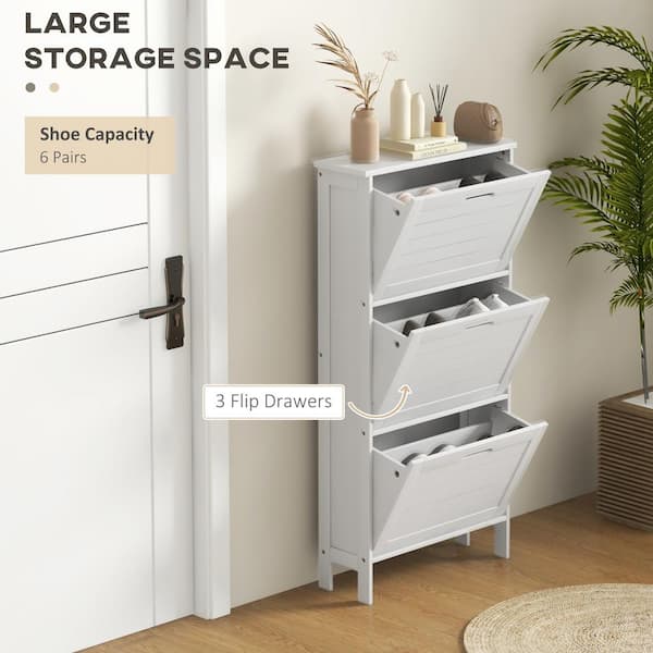 Homcom Modern Shoe Cabinet with 3 Flip Drawers for 6 Pairs White