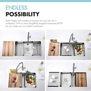 32 in. Undermount Single Bowl 18 Gauge Stainless Steel Double Ledges Kitchen Sink with Faucet and Sliding Accessories