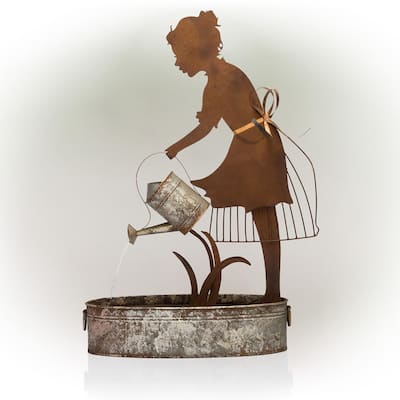 41 in. Tall Outdoor Rustic Silhouette of a Farm Girl Water Fountain