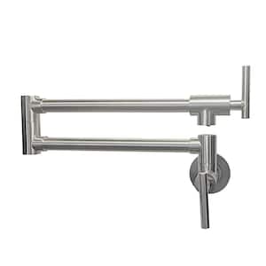 Wall Mount 2-Handle Kitchen Pot Filler Faucet with Double Joint Swing Arms in Brushed Nickel