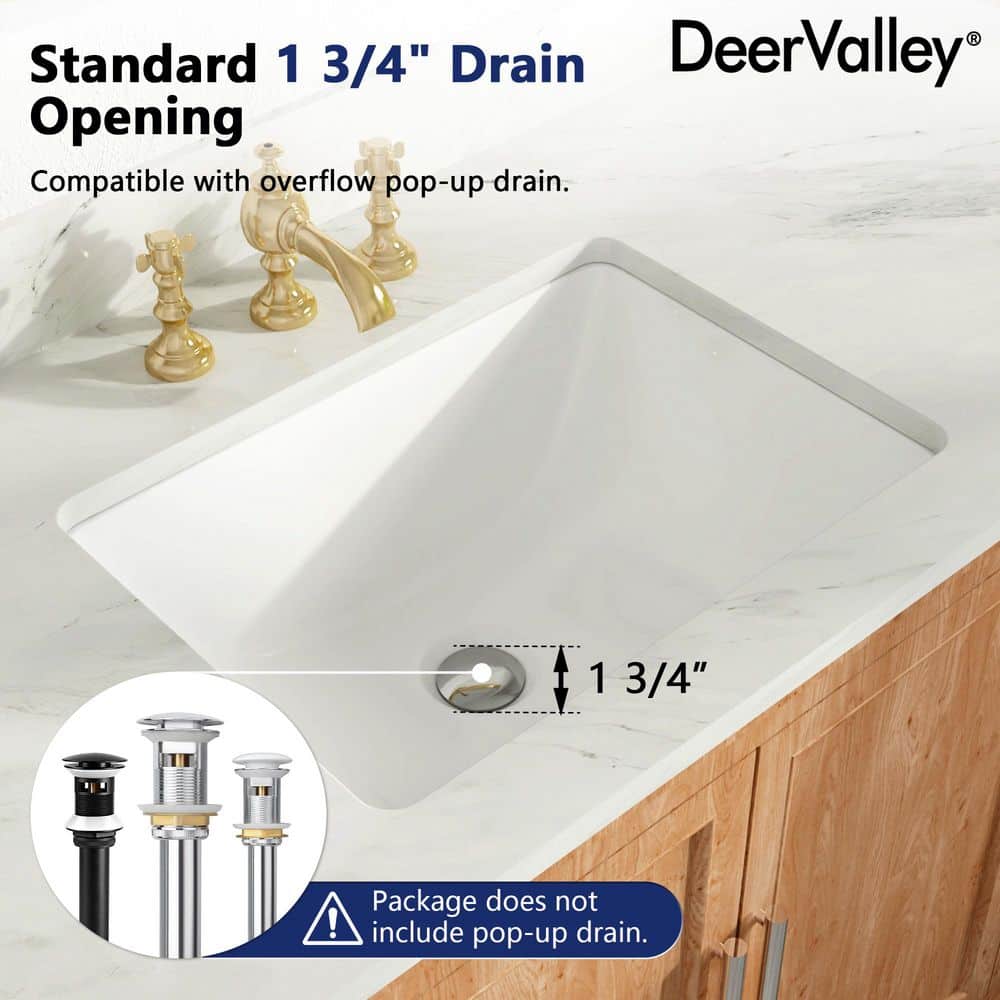 White Ceramic Rectangular Undermount Bathroom Sink with Overflow