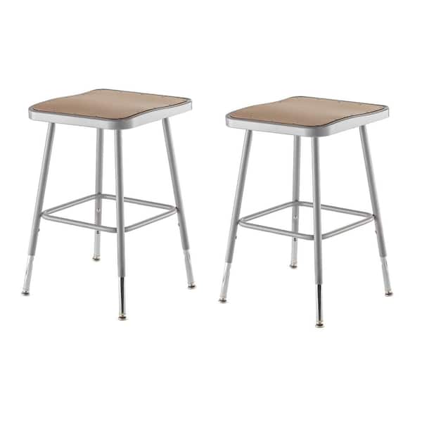 National Public Seating 19 in. to 27 in. Height Grey Adjustable Heavy-Duty Square Seat Steel Stool (2-Pack)