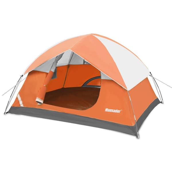 4-Person Poles Camping Tent with Carry Bag in Orange