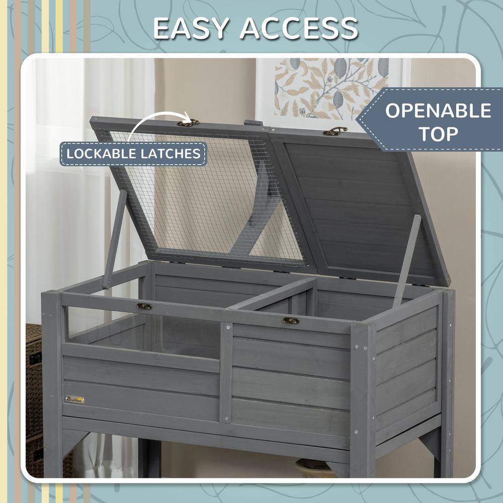 Dark Gray Wooden Tortoise Habitat with Shelf Storage