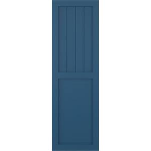 12 in. x 26 in. Farmhouse/Flat Panel Combination Fixed Mount Board and Batten Shutters Pair in Sojourn Blue