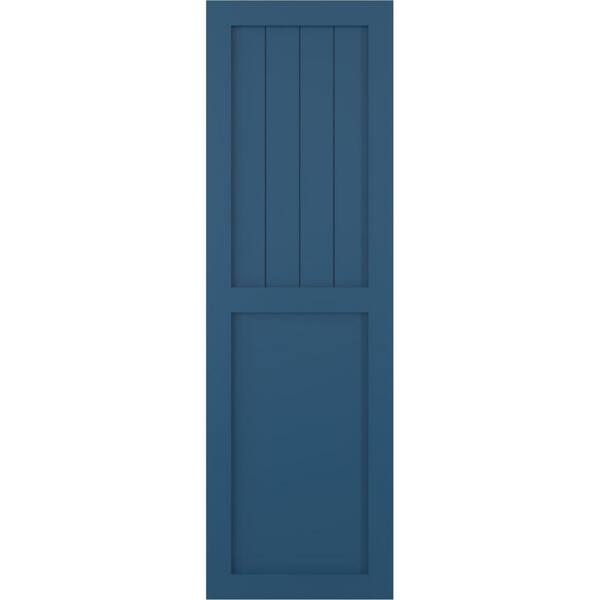 Ekena Millwork 12 in. x 62 in. True Fit PVC Farmhouse/Flat Panel Combination Fixed Mount Board and Batten Shutters in Sojourn Blue