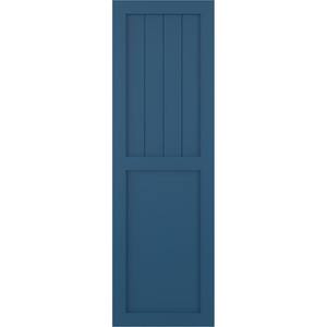 15 in. x 29 in. PVC True Fit Farmhouse/Flat Panel Combination Fixed Mount Board and Batten Shutters Pair in Sojourn Blue