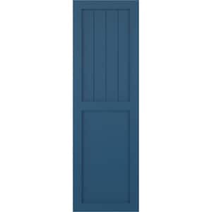 15 in. x 42 in. PVC True Fit Farmhouse/Flat Panel Combination Fixed Mount Board and Batten Shutters Pair in Sojourn Blue